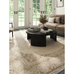ASTERLANE Light Peach & Brown Sugar Polyester Damask Carpet (4 x 6 ft)-picture-32