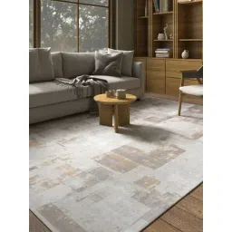 ASTERLANE Soft Gray & White Polyester Abstract Carpet (6'6 x 9'6 ft)-picture-33