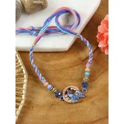 Asthetika Americon Diamond Studded And Beaded Peacock Shaped Thread Rakhi-picture-20