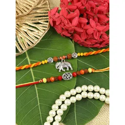 Asthetika Set Of 2 Artificial Beaded Om Thread Rakhis With Roli Chawal-picture-14