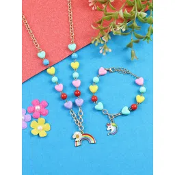 asthetika kids Asthetika Unicorn Rainbow Charm Necklace & Bracelet Jewellery Set-picture-31