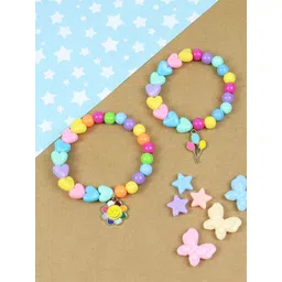 Asthetika Kids Girls Set of 2 Beaded Smiling Flower Balloon Charm Elasticated Bracelets-picture-28