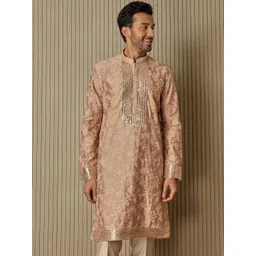 ASUKA Men Floral Embroidered Regular Thread Work Chanderi Silk Kurta with Trousers-picture-11