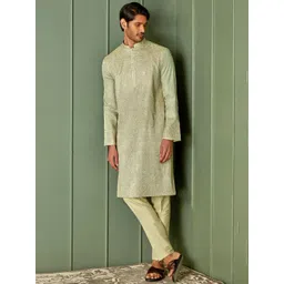 ASUKA Men Floral Embroidered Regular Thread Work Kurta with Pyjamas-picture-19