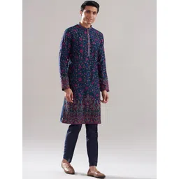 ASUKA Men Floral Embroidered Regular Thread Work Kurta with Trousers-picture-16