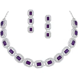 atasi international American Diamond Style Silver Plated White and Purple Crystals Necklace with Earrings Jewellery Set for Women Suited for Party, Wedding, Engagement (RPU6185)-picture-14