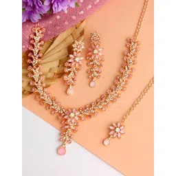 Atasi International Flower Design Rose Gold-Plated Crystals-Studded Jewellery Set-picture-11