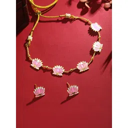 Atasi International Gold-Plated Enamel Lotus Design Jewellery Set-picture-26