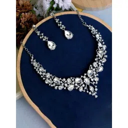 Atasi International Rhodium Plated AD Stone Studded Necklace & Earrings-picture-40