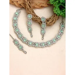 Atasi International Silver-Plated American Diamond & Crystals Studded Jewellery Set-picture-28