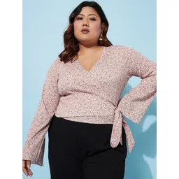 Athena Ample Plus Size Floral Printed Bell Sleeves Wrap Top-picture-17