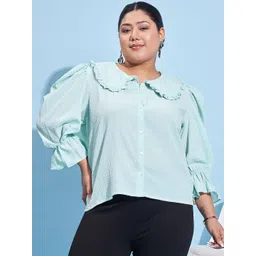 Athena Ample Plus Size Peter Pan Collar Bell Sleeve Shirt Style Top-picture-27