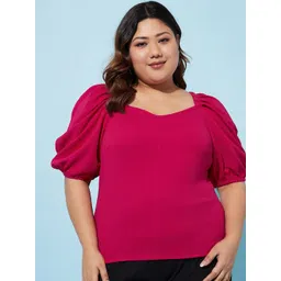 Athena Ample Plus Size Sweetheart Neck Puff Sleeves Casual Top-picture-31