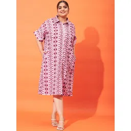 Athena Ample Plus Size Tie and Dyed Linen Shirt Style Midi Dress-picture-42