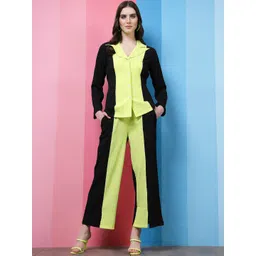 Athena Black Colourblocked Notched Lapel Collar Shirt With Trousers-picture-32