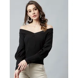 Athena Black V-Neck Bardot Top image 1