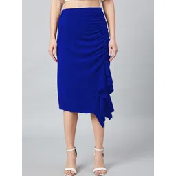 Athena Blue A-Line Midi Skirt With Front Frill Detail-picture-35