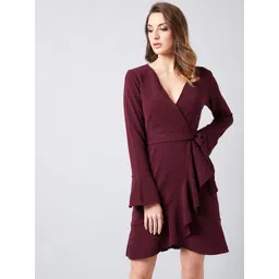 Athena Burgundy V-Neck Wrap Dress-picture-24