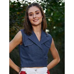 Athena Denim Lapel Collar Crop Top-image-42
