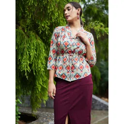 Athena Green & Orange Abstract Print Empire Top-picture-20