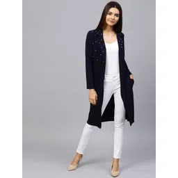 Athena Navy Blue Solid Longline Open Front Shrug-picture-23