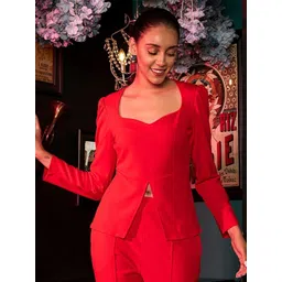 Athena Red Sweetheart Neck Puff Sleeves Regular Top-picture-10