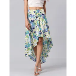 Athena White & Blue Floral Printed Knee-Length Skirt-picture-22