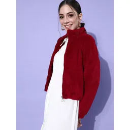 Athena Women Alluring Red Self-Design Sweatshirt image 3