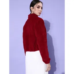 Athena Women Alluring Red Self-Design Sweatshirt image 5