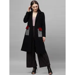 Athena Women Black & Grey Colorblock Longline Over Coat-picture-30