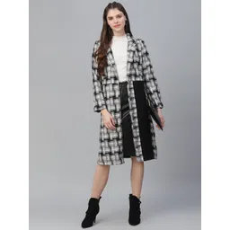 Athena Women Black &White Checked Woolen Longline Overcoat-picture-19