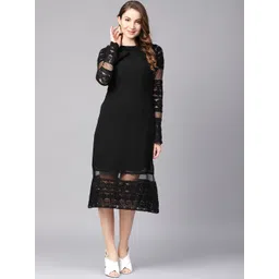 Athena Women Black Lace Solid Detail Midi Sheath Dress-picture-25