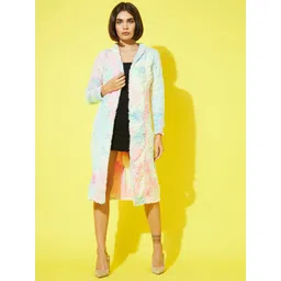 Athena Women Blue & Pink Tie And Dye Printed Wool Longline Open Front Shrug-picture-12