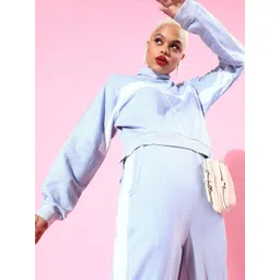 Athena Women Blue High Neck Co-ord Set with Stripe Detail-picture-17