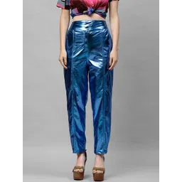 Athena Women Blue Regular Fit Solid Regular Trousers-picture-23