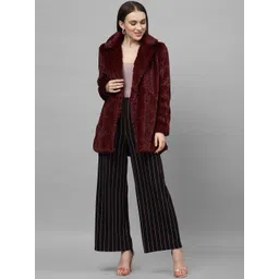 Athena Women Burgundy Self Design Over Coats-picture-32