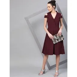Athena Women Burgundy Solid A-Line Dress-picture-33