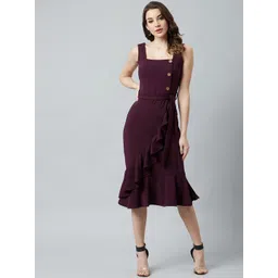 Athena Women Burgundy Solid A-Line Dress-picture-27