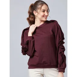 Athena Women Burgundy Solid Asymmetric Sleeve Sweatshirt-picture-22