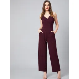 Athena Women Burgundy Solid Basic Jumpsuit-picture-25