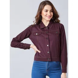 Athena Women Burgundy Solid Denim Jacket-picture-14