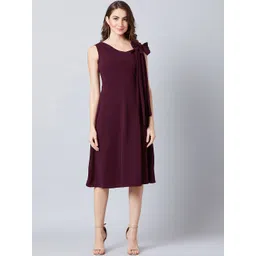Athena Women Burgundy Solid Fit and Flare Dress-picture-37