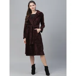 Athena Women Burgundy Solid Fur Coat-picture-12