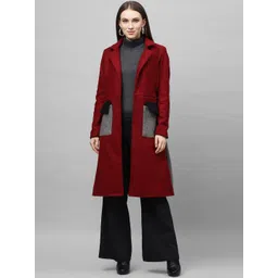 Athena Women Burgundy Solid Knee-Length Woollen Overcoat-picture-31