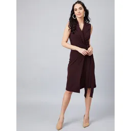 Athena Women Burgundy Solid Knitted Wrap Dress-picture-19