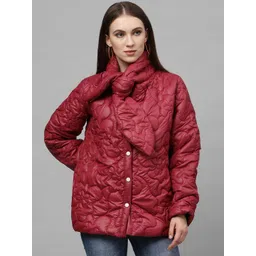 Athena Women Burgundy Solid Lightweight Padded Jacket-picture-15