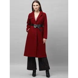 Athena Women Burgundy Solid Longline Overcoat-picture-17