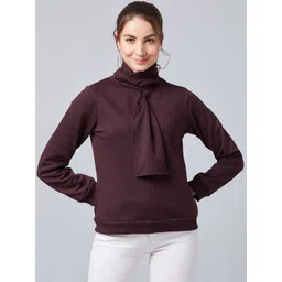 Athena Women Burgundy Solid Pullover Sweatshirt-picture-24