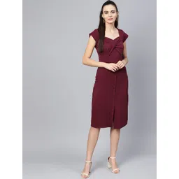 Athena Women Burgundy Solid Sheath Dress-picture-29