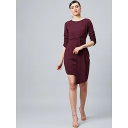 Athena Women Burgundy Solid Sheath Dress-picture-36